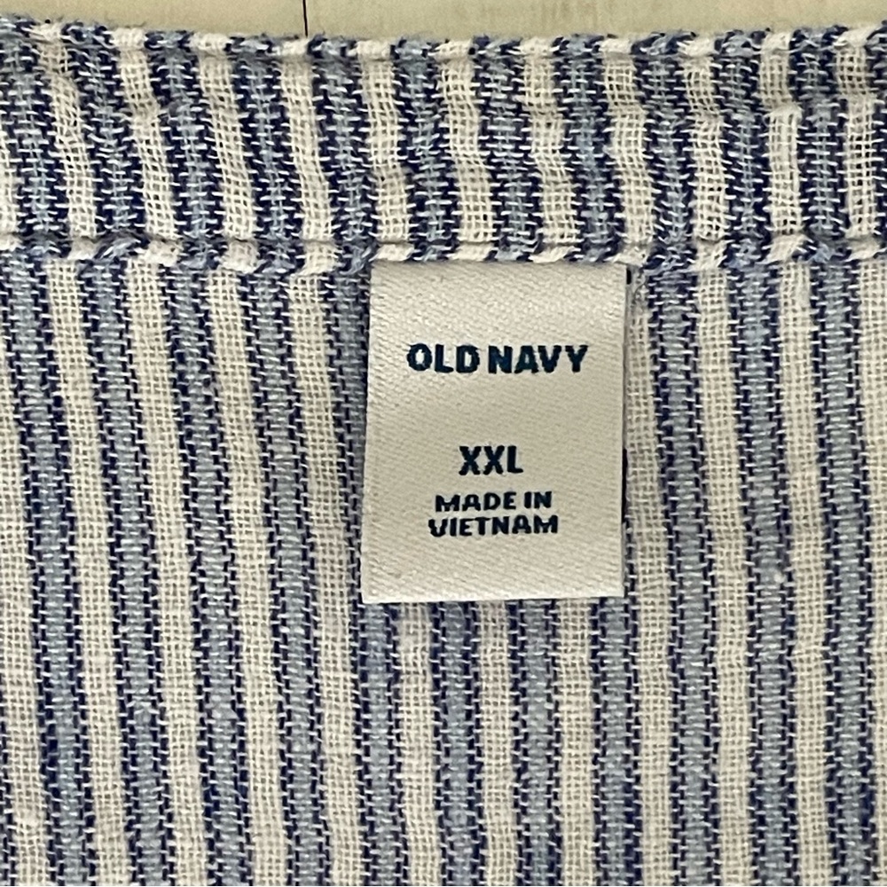 OLD NAVY Linen Cotton Blend Blue and White Striped Flutter Sleeve Blouse, XXL - Picture 3 of 15